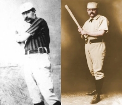 Although Pud Galvin (right) holds the record for single-season pitching rWAR (19.9 in 1884), he struggled with the stick. Tim Keefe (left) was able to pitch and hit his way to the highest single-season rWAR ever (19.5 in 1883).